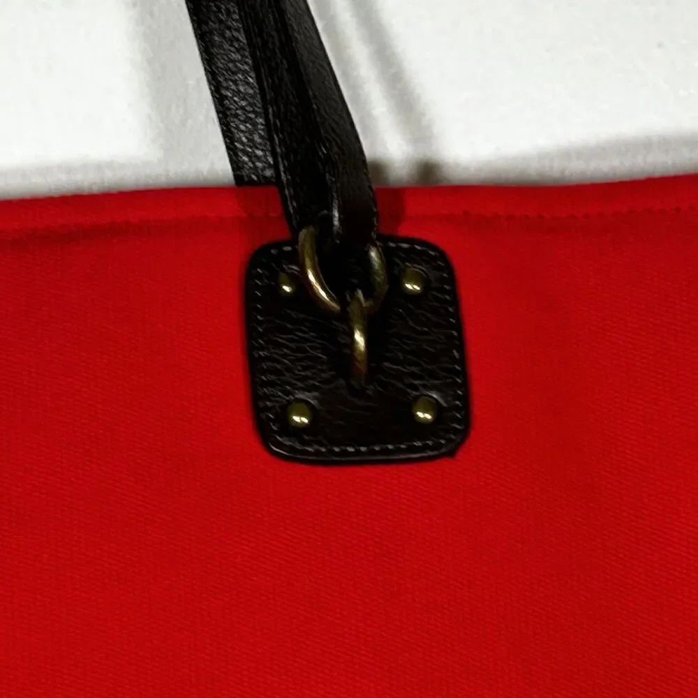 Coldwater Creek Handbag Tote Bag Red Cotton Canvas Leather Preppy Never used